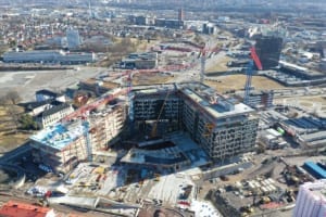 Bildet av byggeplassen Økern Portal i mars 2020
