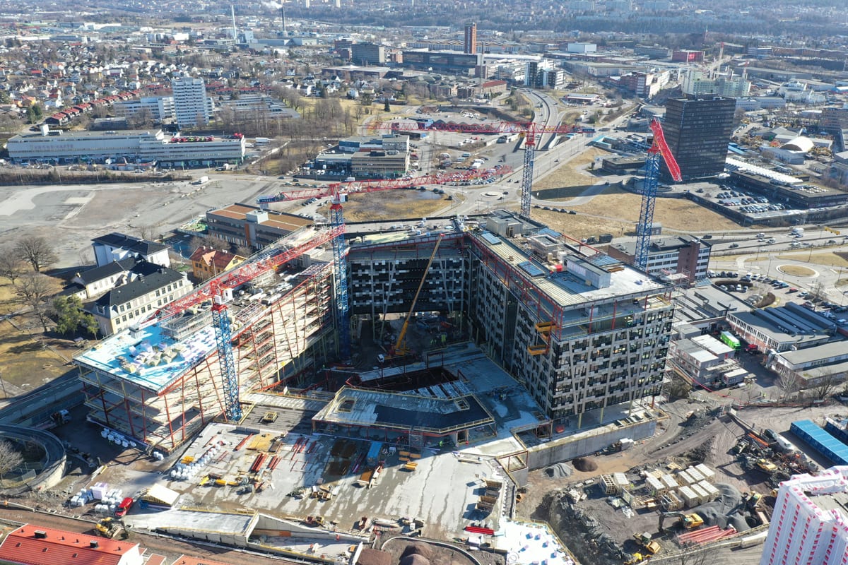 Bildet av byggeplassen Økern Portal i mars 2020