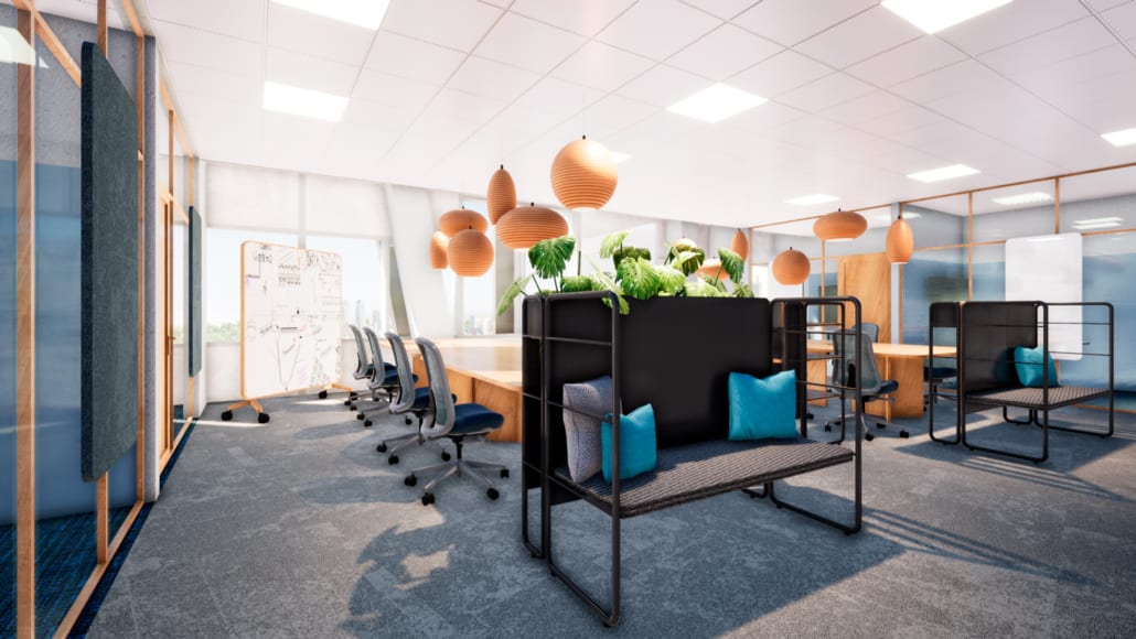 Illustrasjon av hvordan Telias kontorlokaler kan se ut i Økern Portal