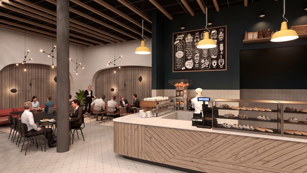 Illustrasjon av kaffebar i Økern Portal.